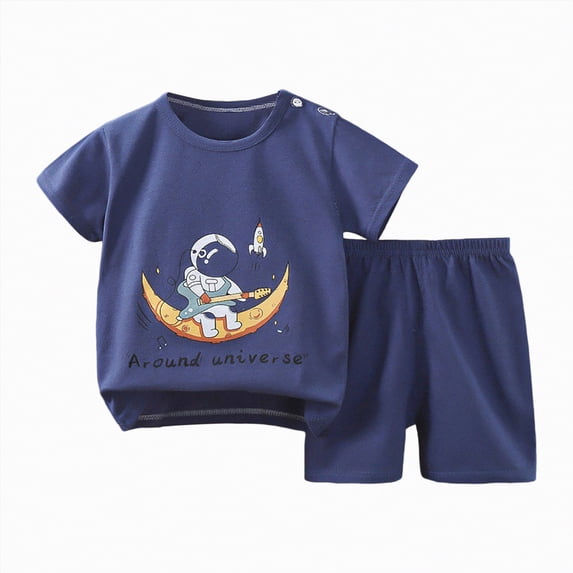 UngA Toddler Baby Summer Clothes for Boys 3 6 12 18 24 Months 2T 3T 4T 5T Short Sleeve T-Shirt Tee Tops Casual Elastic Shorts Set 2Pcs Toddler Baby Outfits for Girls (Blue,12-18 Months)