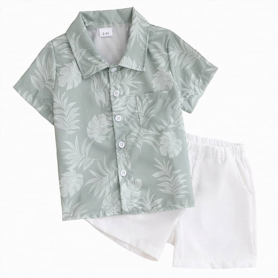UngA Toddler Boy Clothes Beach Summer Outfits Kids Short Sleeve Button Down Shirt and Elastic Waist Shorts Sets (Light Blue,4-5 Years)