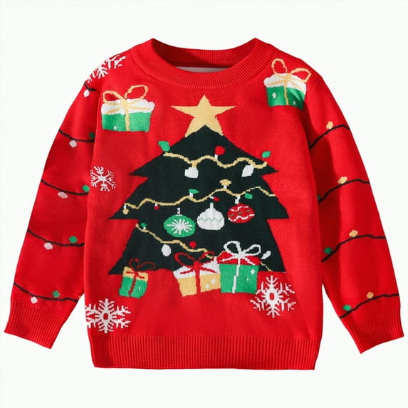 UngA Toddler Boy Girl Christmas Sweater Long Sleeve Crewneck Toddler Sweaters Party Knitted Xmas Pullover for Kids (Black,7-8 Years)
