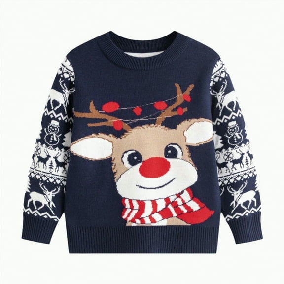 UngA Toddler Boy Girl Christmas Sweater Toddler Kids Xmas Sweatshirts Pullover Funny Santa Reindeer Shirts Tops (Blue,4-5 Years)
