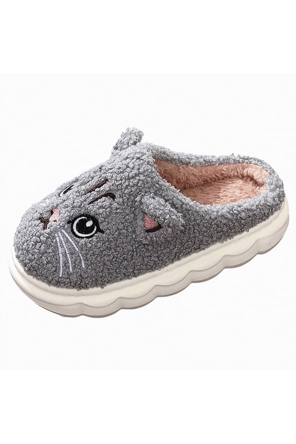 Toddler Boy Girl Slippers Cartoon Cute Animals Plush Warm Home Shoes Kids Slippers Boys Girls Grey,9(Toddler/Little Kid/Big Kid)