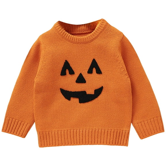 UngA Toddler Boy Halloween Clothes Baby Boy Girl Halloween Sweater Pumpkin Warm Pullover Sweatshirt Knitwear Knitted Spring Fall Clothes Orange,12-18 Months