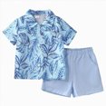 thumbnail image 1 of UngA Toddler Boy Summer Outfits Little Kids Hawaiian Clothes Floral Top Bowtie Short Sleeve Shirt Short Sets (Sky Blue,3-4 Years), 1 of 7