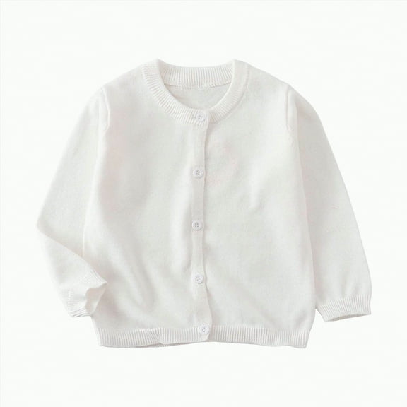 UngA Toddler Boys Girls Crewneck Cardigan Sweaters for Babies Long Sleeve Kids Button Cotton School Uniform Knit Tops Outwear (White,4-5 Years)