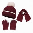 thumbnail image 1 of UngA Toddler Boys Girls Winter Warm Knit Beanie Hat Touchscreen Gloves Neck Scarf with Fleece Cap for Kid Gifts (Wine,2-8 Years), 1 of 7