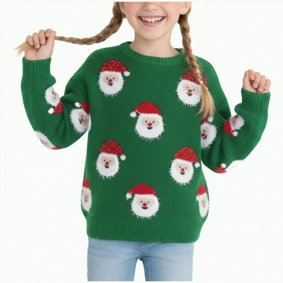 UngA Toddler Christmas Sweater Boy Girl Holiday Toddler Kids Knitted Sweater Winter Xmas Crewneck Pullover (Green,5-6 Years)