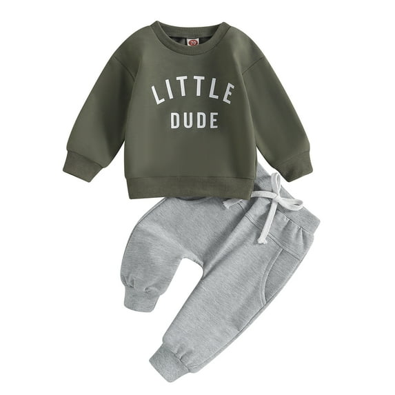 UngA Toddler Clothes for Boys Baby Boy Fall Clothes Long Sleeve Round Neck Letter Print Sweatshirt Top Long Pants Cute Toddler Winter Outfits AG,18-24 Months