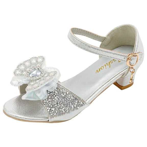 UngA Toddler Dress Sandals Girls Sandals Open Toe Ankle Strap Flat Sandals Summer Wedding Princess Dress Shoes for Toddler Little Kid Big Kid Princess Shoes(Silver,Size 13)