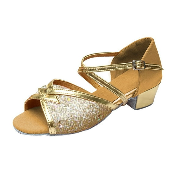 UngA Toddler Girl Dress Shoes Girls Platform Wedge Open Toe Sandals with Buckle Ankle Strap for Little Kid/Big Kid Princess Shoes(Gold,Size 4)