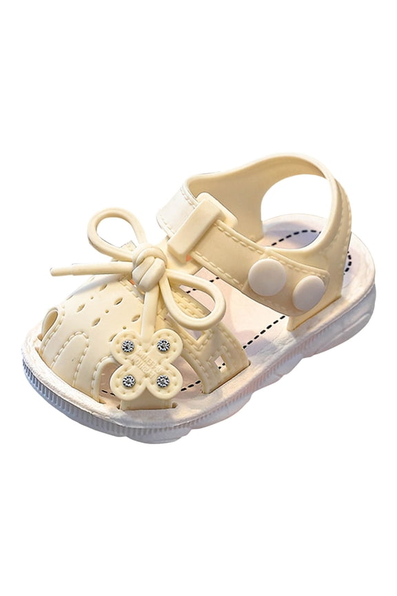Toddler Girl Shoes Toddler Girls Sandals Soft Rubber Princess Flat Shoes Summer Flower Girl Shoes Beige,9
