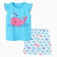 thumbnail image 1 of UngA Toddler Girl Summer Short Outfit Sets Little Girls Cotton Short Sleeve Tops Tees Shorts Clothing Sets 2-3 Years,Sky Blue, 1 of 7