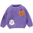 thumbnail image 1 of UngA Toddler Halloween Baby Boy Girl Halloween Sweater Pumpkin Warm Pullover Sweatshirt Knitwear Knitted Spring Fall Clothes Purple,12-18 Months, 1 of 6