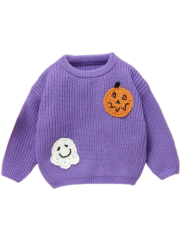 Toddler Halloween Baby Boy Girl Halloween Sweater Pumpkin Warm Pullover Sweatshirt Knitwear Knitted Spring Fall Clothes Purple,12-18 Months