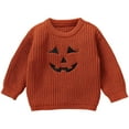 thumbnail image 1 of UngA Toddler Halloween Costume Baby Halloween Sweater Pumpkin Embroidery Crewneck Knit Sweatshirt Pullover Tops Toddler Boy Girl Fall Winter Clothes Orange,18-24 Months, 1 of 7
