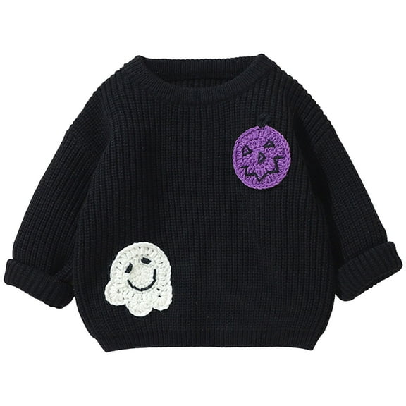 UngA Toddler Halloween Costume Toddler Baby Boy Girl Halloween Sweater Knit Chunky Pumpkin Sweaters Oversized Pullover Outfit Fall Clothes Black,2-3 Years