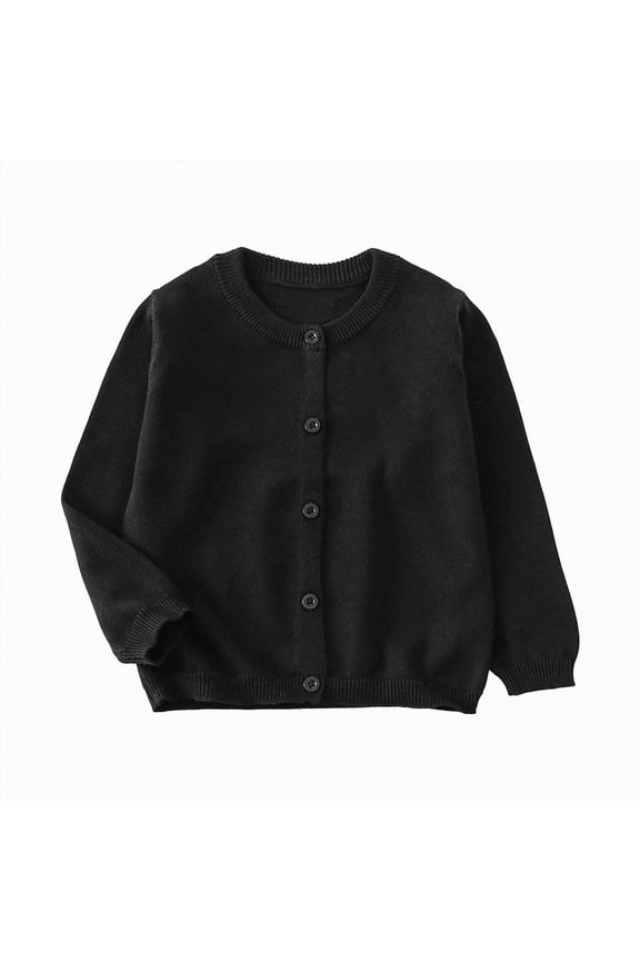 Toddler Knit Cardigan Sweater Little Boy Girl Button Up Round Neck Long Sleeve Cardigan Knit Sweater Baby Fall Winter Clothes (Black,12-18 Months)