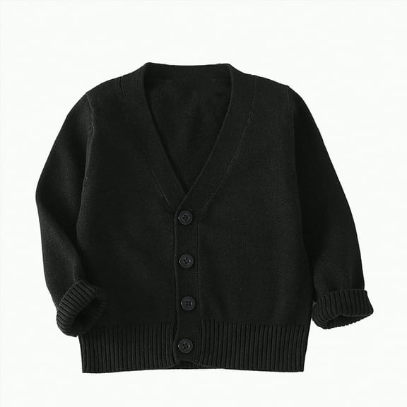 UngA Toddler Knit Cardigan Sweater Little Boy Girl Button Up Round Neck Long Sleeve Cardigan Knit Sweater Baby Fall Winter Clothes (Black,12-18 Months)