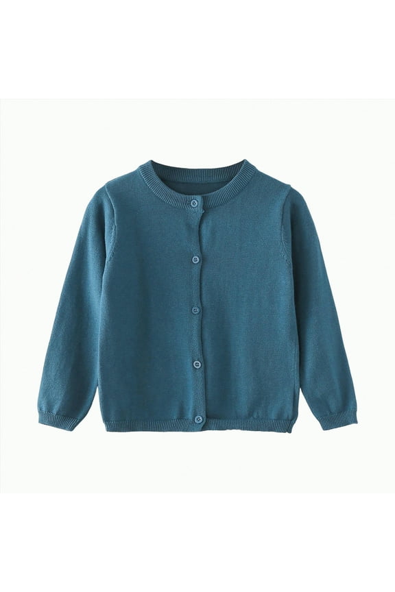 Toddler Knit Cardigan Sweater Little Boy Girl Button Up Round Neck Long Sleeve Cardigan Knit Sweater Baby Fall Winter Clothes (Sky Blue,4-5 Years)