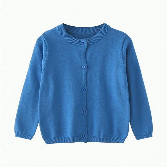 UngA Toddler Knit Cardigan Sweater Little Boy Girl Button Up Round Neck Long Sleeve Cardigan Knit Sweater Baby Fall Winter Clothes (Blue,4-5 Years)