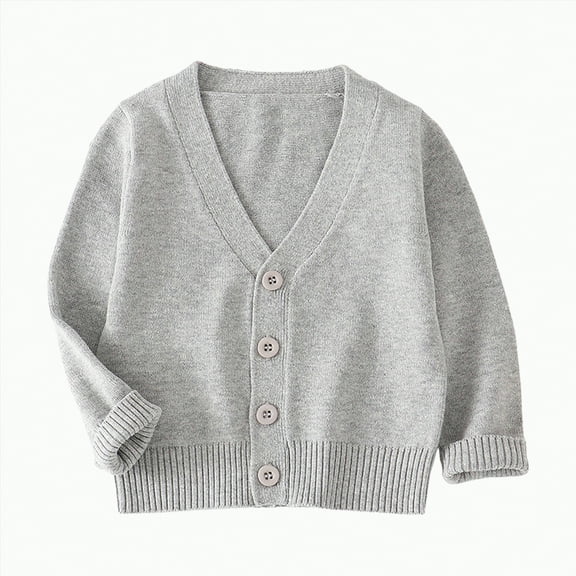 UngA Toddler Knit Cardigan Sweater Little Boy Girl Button Up Round Neck Long Sleeve Cardigan Knit Sweater Baby Fall Winter Clothes (Grey,3-4 Years)
