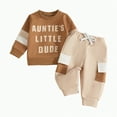 thumbnail image 1 of UngA Toddler Outfits for Boys Infant Toddler Baby Boy Fall Winter Outfits Letter Pullover Sweatshirt Long Sleeve T-Shirt Top Pants Clothes Set Coffee,12-18 Months, 1 of 1