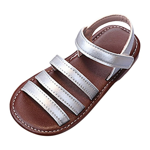 UngA Toddler Sandals Girl Boys and Girls Lightweight Adjustable Sandal Buckles with Hook and Loop Heel Closure Princess Shoes(Silver,Size 8.5)