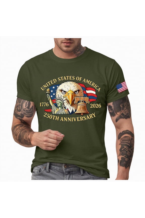 US 250th Anniversary Shirt for Men Short Sleeve American 250th 1776-2026 USA Tshirts Shirts for Men (AG,XL)