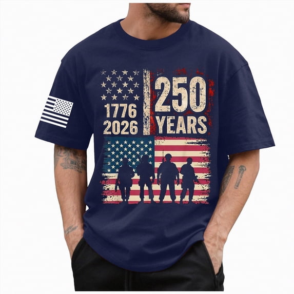 UngA US 250th Anniversary Shirt for Men Short Sleeve American 250th 1776-2026 USA Tshirts Shirts for Men (Dark Blue,L)