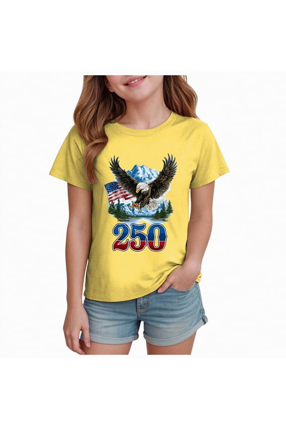 USA 250th Anniversary Shirt Boys Girls 4th of July Shirt American Flag T-Shirt Kids Toddler Patriotic Tops Tee Independence Day Clothes 2-14 Years,Yellow