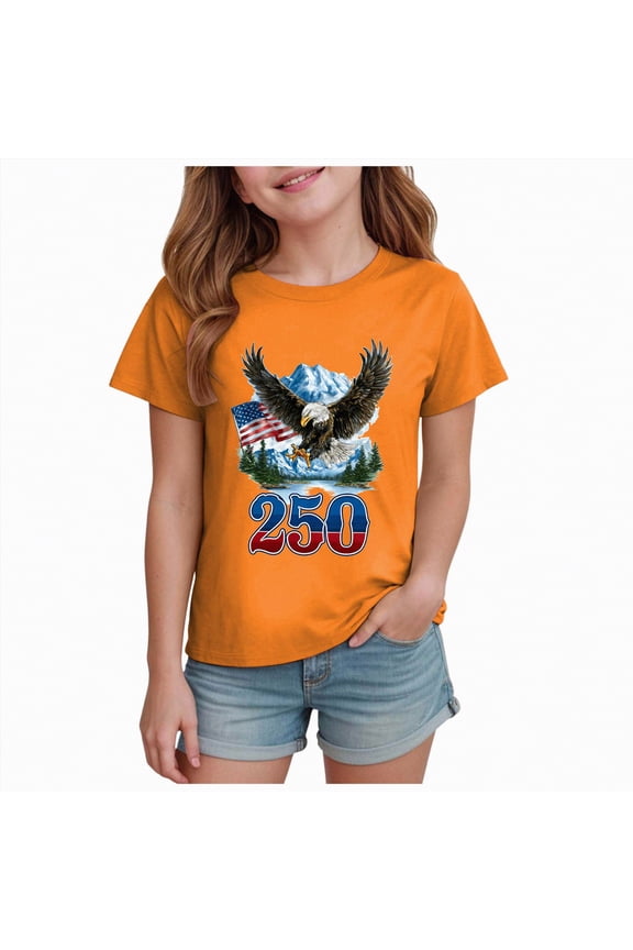 Vintage 250 Years American 1776-2026 250th Birthday USA Boys Girls Shirt Short Sleeve Crew Neck Graphic Tee 2-14 Years,Orange
