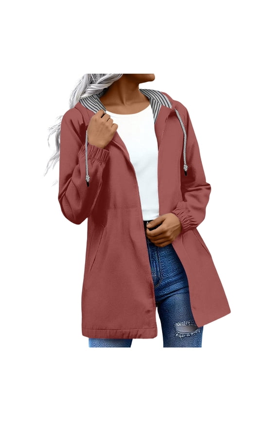 Waterproof Jacket Women's Utility Jackets Zip Up Snap Button Anorak Jackets Utility Coat Outwear Flap Pockets Lightweight Jacket Brick Red,M