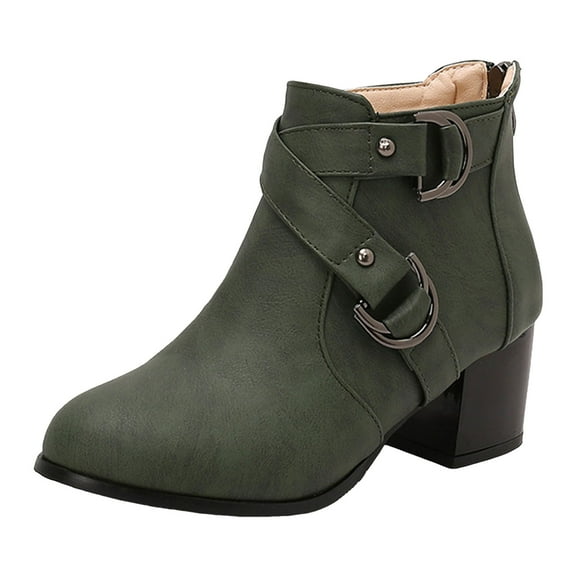 UngA Western Boots Wide Calf Mid Calf Boots for Women Block Heel Womenâs Tall Boots Square Toe Comfortable Casual Boots Low Heel Green,10.5