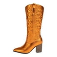thumbnail image 1 of UngA Western Boots Women Mid-Calf Cowgirl Boots Cowboy Western Pull-On Tabs Pointy Toe Boot Orange,8, 1 of 7