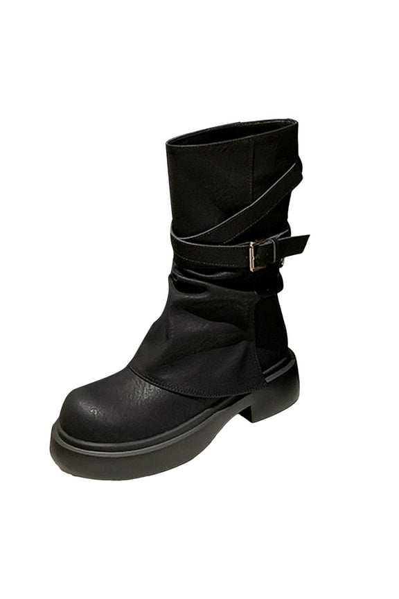 Wide Calf Boots Women's Cowboy Boots Mid Calf Cowgirl Embroidered Western Chunky Heel Pull On Knee High Boots Black,6