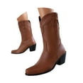 thumbnail image 1 of UngA Wide Calf Boots Women's Western Boots Square Toe Heel Zipper Embroidered Ankle Boots Brown,6.5, 1 of 7