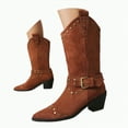 thumbnail image 1 of UngA Wide Calf Boots Women's Western Boots Square Toe Heel Zipper Embroidered Ankle Boots Brown,6, 1 of 7