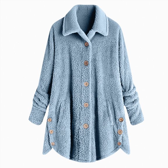 UngA Winter Fleece Jacket for Women 2025 Zipper Stand Collar Casual Coats with Pockets Women's Fleece Jacket Blue,L