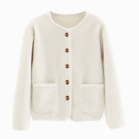 UngA Winter Fleece Jacket for Women 2025 Zipper Stand Collar Casual Coats with Pockets Womens Fleece Jackets Beige,5XL