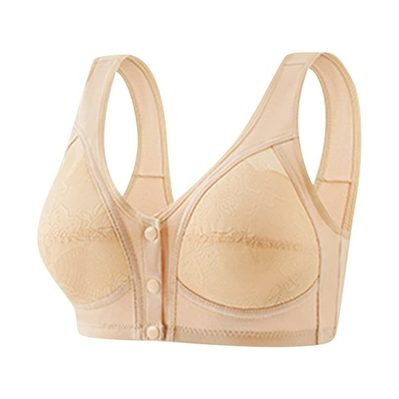 UngA Wireless Bra for Women Front Closure，Comfortable Front Closure Button Cotton Sleep Bras for Older Women No Underwire Yellow,44