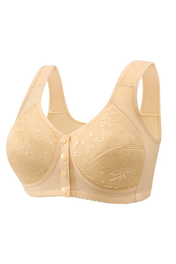 Wireless Seamless Bras for Women Front Button Closure Bras Older Women No Underwire Comfort Front Snaps Front Closing Bra Beige,M