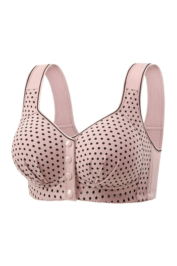 Wireless Seamless Bras for Women Front Closure Push up Bra No Underwire Front Opening Bra with Snaps Breathable Comfort Bras Light Pink,S
