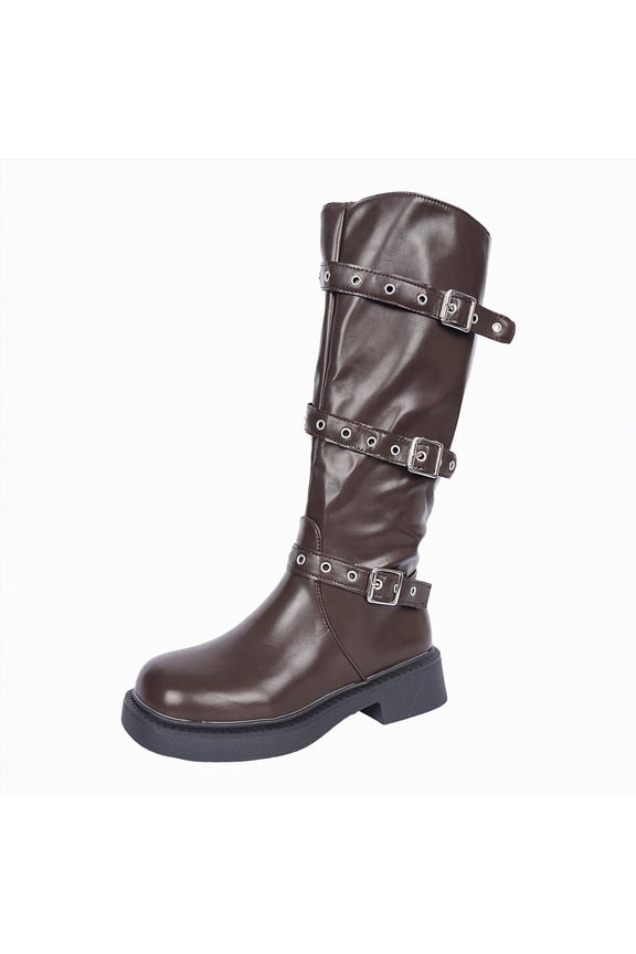 Woman Boots Low Heel Riding Boots With Side Zipper Dressy Shoes Mid Calf Boots Women Brown,Size 7