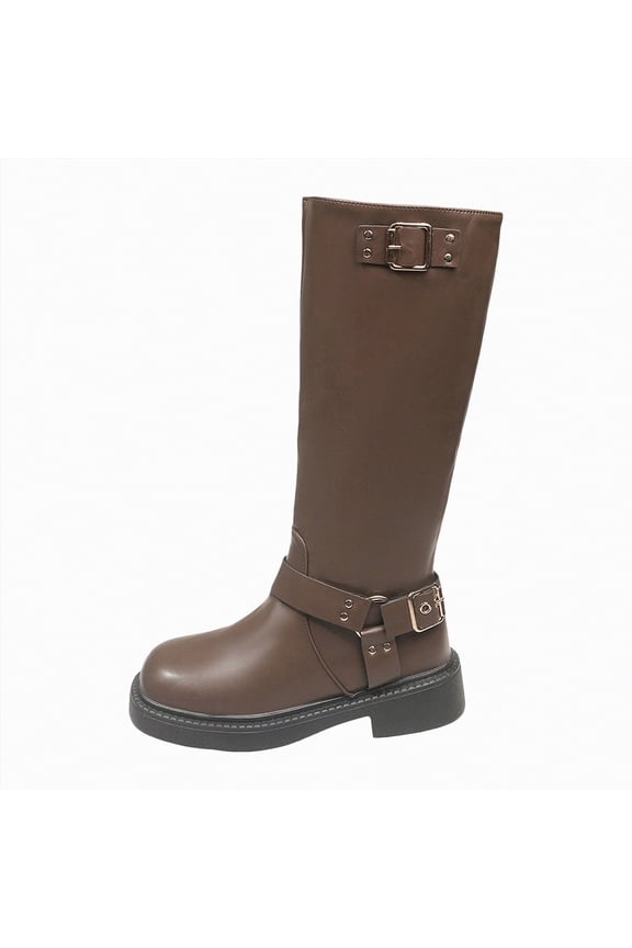 Woman Boots Slouchy Boots Wide Calf Combat Platform Boots Chunky Heel Punk Goth Riding Mid-Calf Boots for Women Khaki,Size 8