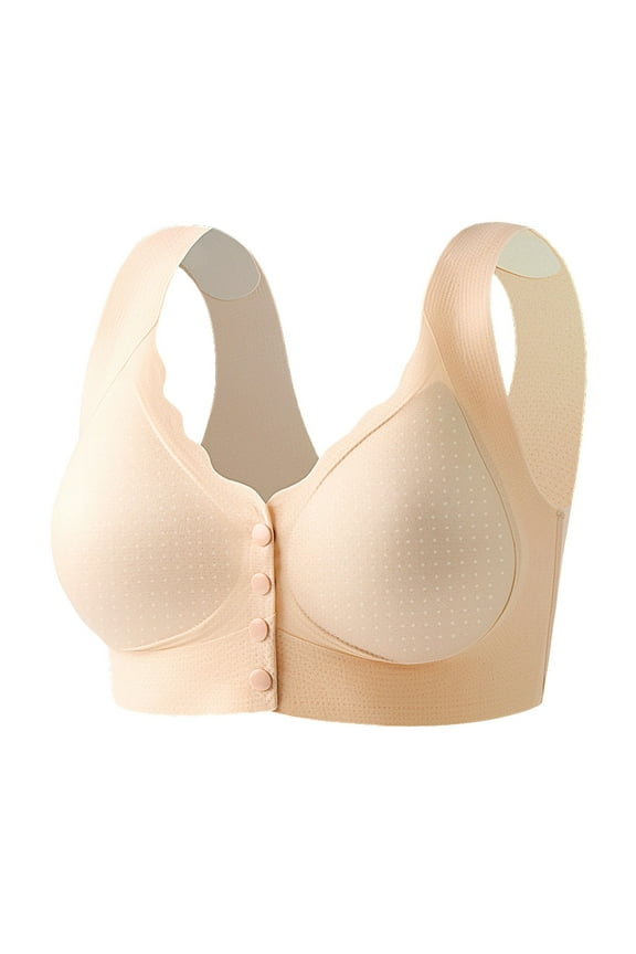 Woman Bra Front Closure,Comfortable Front Closure Button Cotton Sleep Bras for Older Women No Underwire Light Yellow,3XL