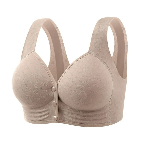UngA Woman Bra Plus Size Bras 2025 Seniors Women's Comfortable Front Close Button Bras No Underwire Push Up Bra Deals of Today Khaki,M