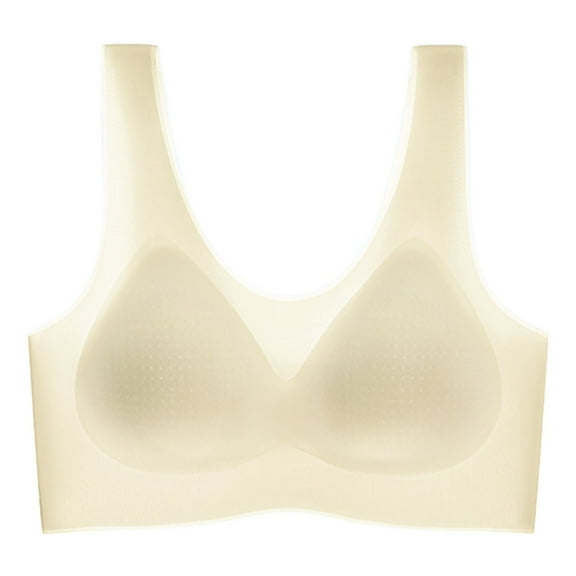 UngA Woman Bras Comfortable Push Up Seamless Bralettes Soft V Neck Brassiere Full Coverage Everyday Bra Light Yellow,XXL