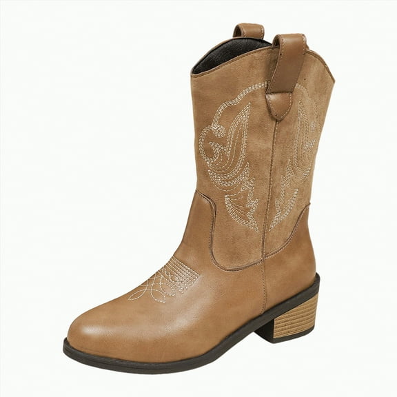 UngA Woman Cowboy Boots Pointy Toe Women's Western Boots Cowgirl Boots Mid Calf Boots Khaki,Size 7