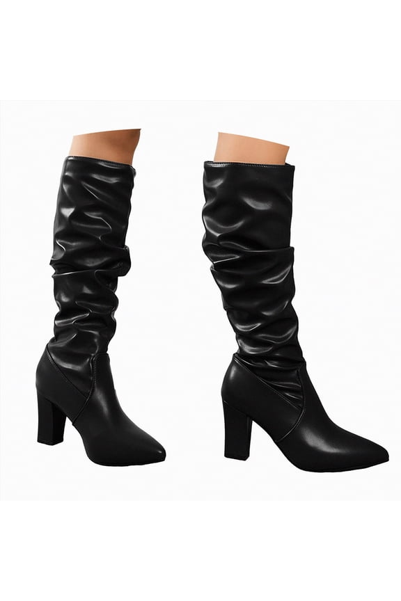 Woman's Boots Chunky Block Heel Women’s Tall Boots Square Toe Comfortable Casual Boots Low Heel Trendy Stylish Boots for Women Mid Calf Black,Size 7