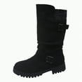 thumbnail image 1 of UngA Woman's Boots Stylish Comfortable Buckle Decor Suede Low Heel Zip Up Snow Boots for Warmth and Fashion Tall Design Shoes for Winter Outdoor Footwear Boots Women Mid Calf Black,Size 7.5, 1 of 7