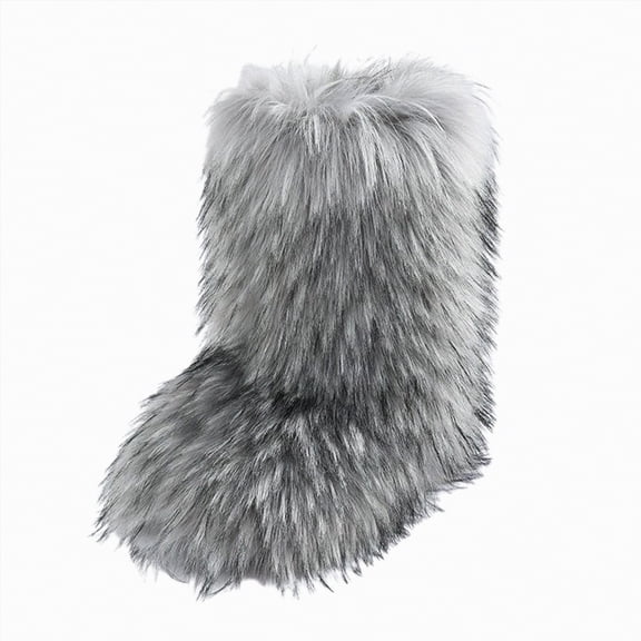 UngA Womans Boots Fluffy Round Toe Suede Snow Winter Women Boots Comfy Plush Warm Short Outdoor Indoor Flat Shoes Mid-Calf Boots for Women Light Gray,Size 5.5